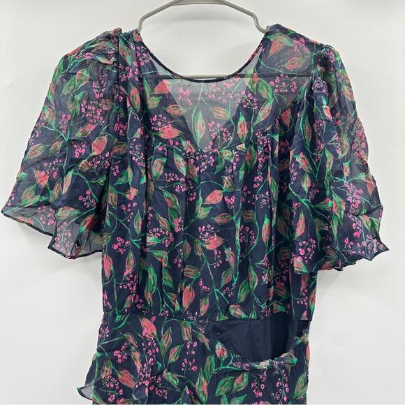 RTR Saloni Vida Ruffled Silk Georgette Asymmetric Hem Floral Midi Dress Sz 6 - Picture 4 of 13